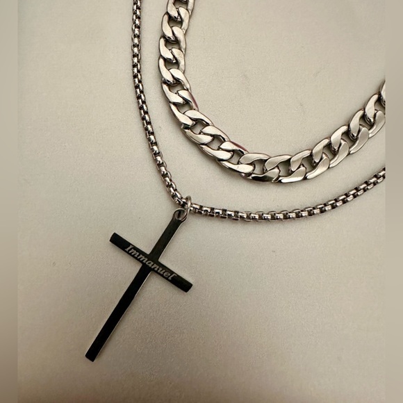 Stainless Steel Cross Necklace Men Women Unisex Religious Christian Layered New - Picture 7 of 10